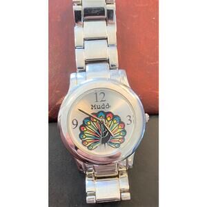 Women's 33mm Silver Tone Mudd Watch, Peacock Design Face